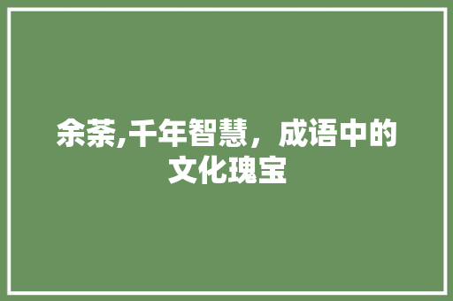 余荼,千年智慧，成语中的文化瑰宝