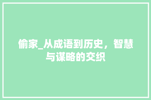 偷家_从成语到历史，智慧与谋略的交织