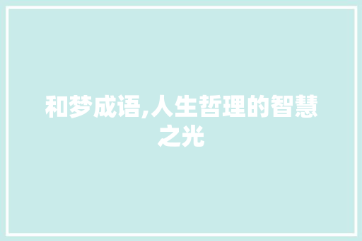 和梦成语,人生哲理的智慧之光