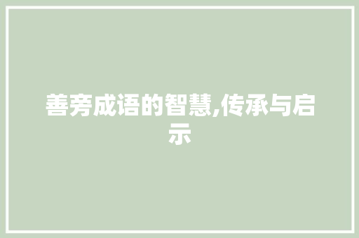 善旁成语的智慧,传承与启示