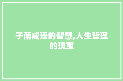子荫成语的智慧,人生哲理的瑰宝