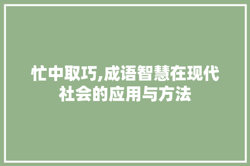 忙中取巧,成语智慧在现代社会的应用与方法