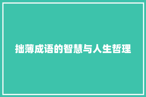 拙薄成语的智慧与人生哲理
