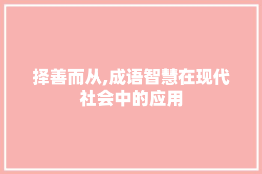 择善而从,成语智慧在现代社会中的应用