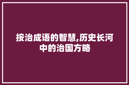 按治成语的智慧,历史长河中的治国方略