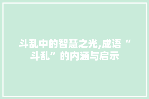 斗乱中的智慧之光,成语“斗乱”的内涵与启示