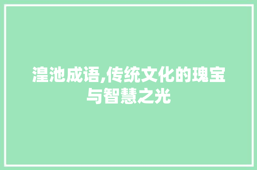 湟池成语,传统文化的瑰宝与智慧之光