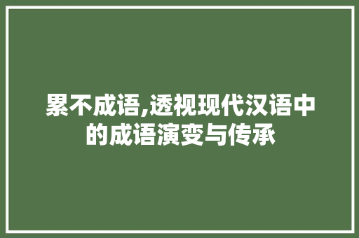 累不成语,透视现代汉语中的成语演变与传承