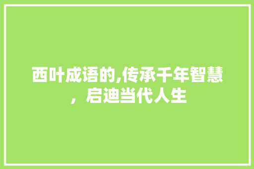 西叶成语的,传承千年智慧，启迪当代人生