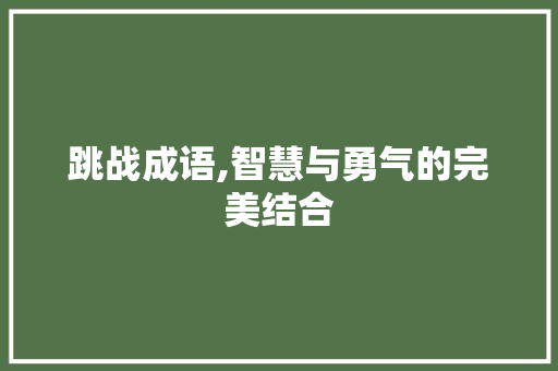 跳战成语,智慧与勇气的完美结合