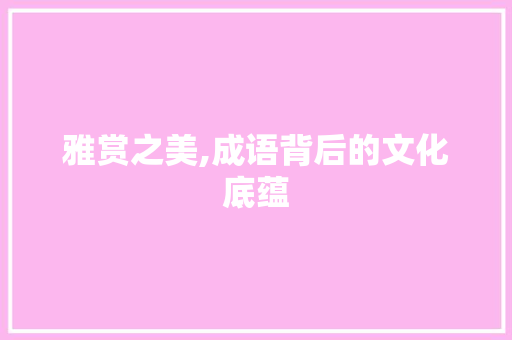 雅赏之美,成语背后的文化底蕴