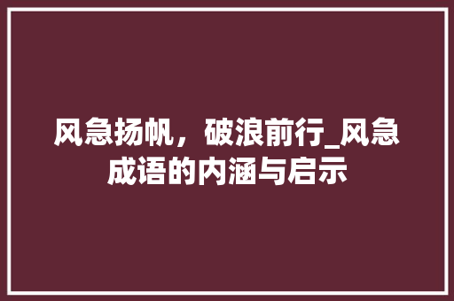 风急扬帆，破浪前行_风急成语的内涵与启示