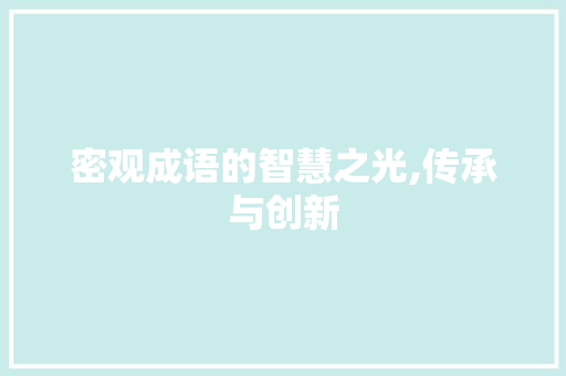 密观成语的智慧之光,传承与创新