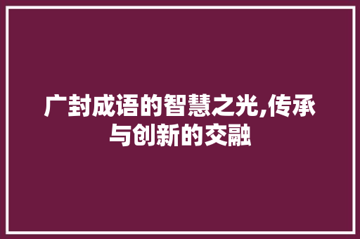 广封成语的智慧之光,传承与创新的交融