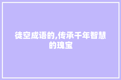 徒空成语的,传承千年智慧的瑰宝