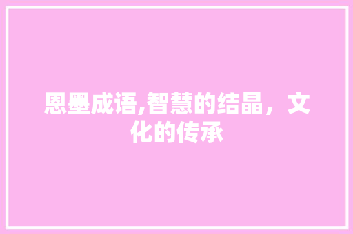 恩墨成语,智慧的结晶，文化的传承