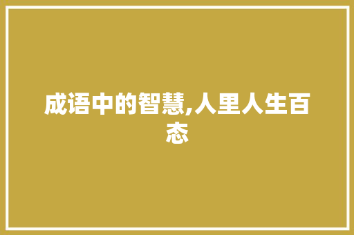 成语中的智慧,人里人生百态