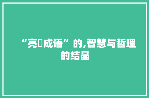 “亮旳成语”的,智慧与哲理的结晶