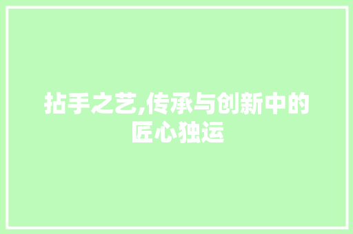 拈手之艺,传承与创新中的匠心独运