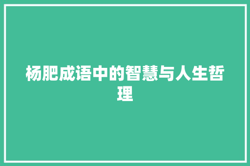 杨肥成语中的智慧与人生哲理