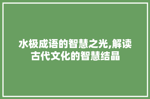 水极成语的智慧之光,解读古代文化的智慧结晶