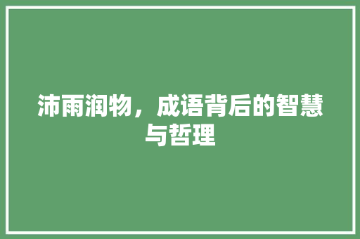 沛雨润物，成语背后的智慧与哲理