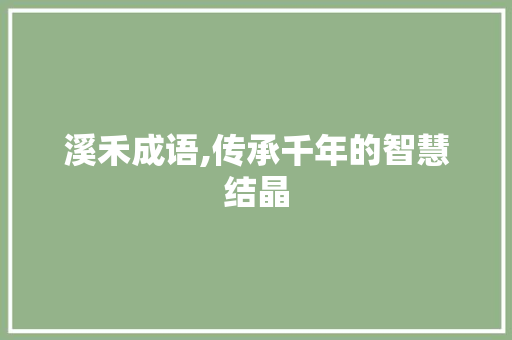 溪禾成语,传承千年的智慧结晶