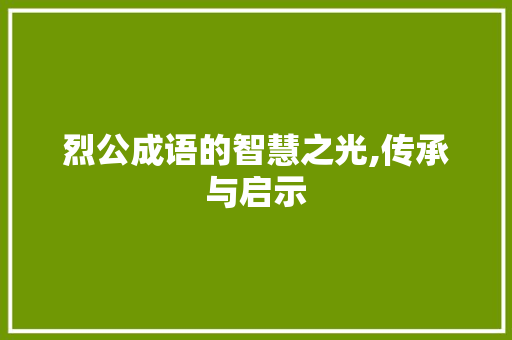烈公成语的智慧之光,传承与启示