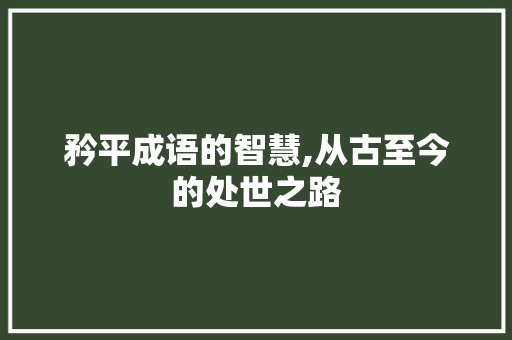 矜平成语的智慧,从古至今的处世之路