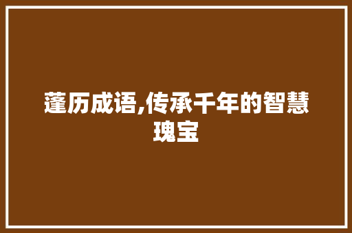 蓬历成语,传承千年的智慧瑰宝
