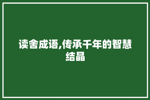 读舍成语,传承千年的智慧结晶
