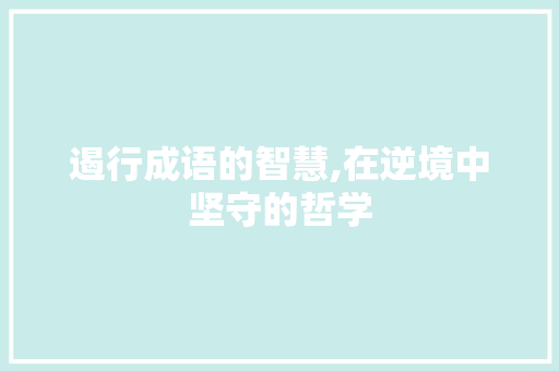 遏行成语的智慧,在逆境中坚守的哲学