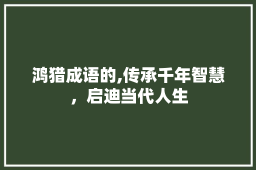 鸿猎成语的,传承千年智慧，启迪当代人生