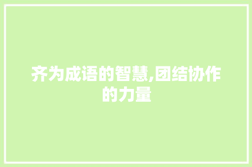 齐为成语的智慧,团结协作的力量