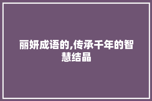 丽妍成语的,传承千年的智慧结晶