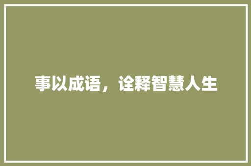 事以成语，诠释智慧人生