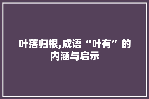 叶落归根,成语“叶有”的内涵与启示