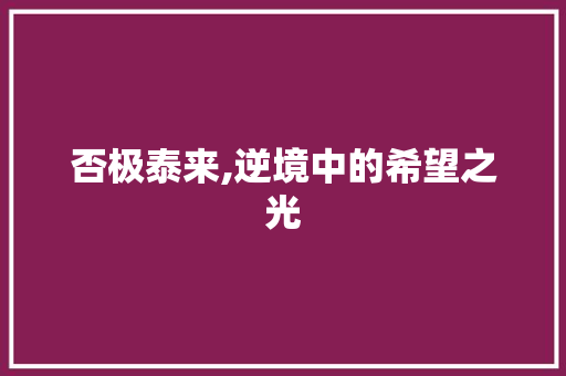 否极泰来,逆境中的希望之光