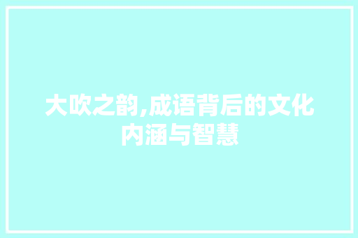 大吹之韵,成语背后的文化内涵与智慧