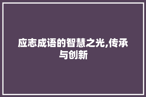 应志成语的智慧之光,传承与创新