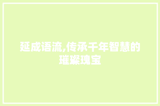延成语流,传承千年智慧的璀璨瑰宝