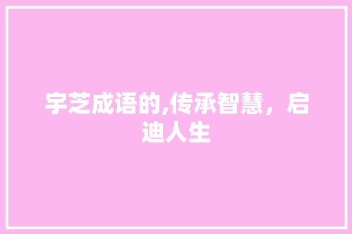 宇芝成语的,传承智慧，启迪人生