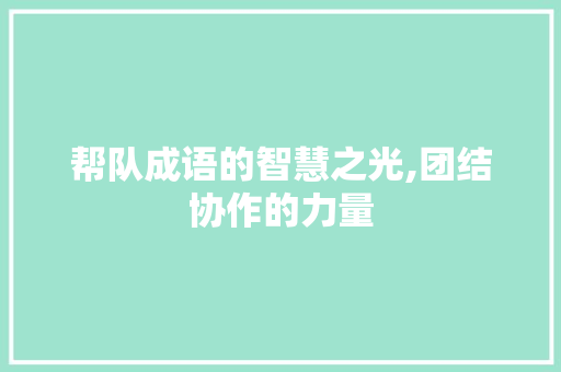 帮队成语的智慧之光,团结协作的力量