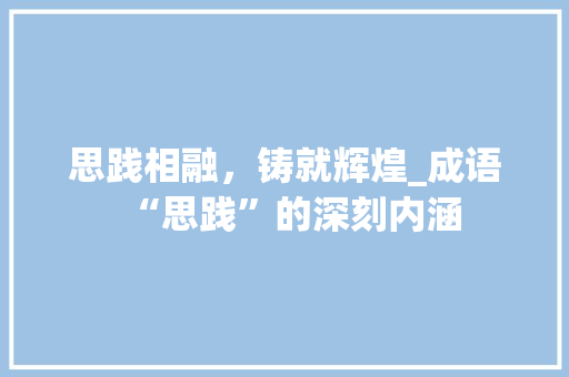 思践相融，铸就辉煌_成语“思践”的深刻内涵