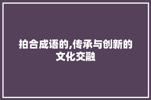 拍合成语的,传承与创新的文化交融