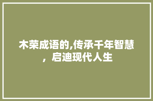 木荣成语的,传承千年智慧，启迪现代人生