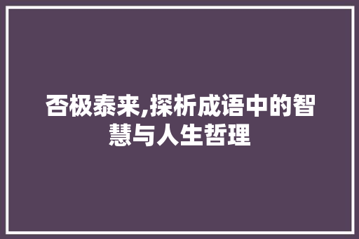 否极泰来,探析成语中的智慧与人生哲理