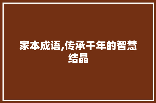 家本成语,传承千年的智慧结晶