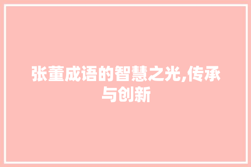 张董成语的智慧之光,传承与创新