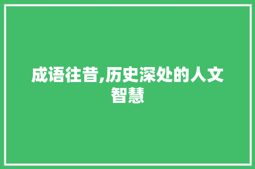 成语往昔,历史深处的人文智慧